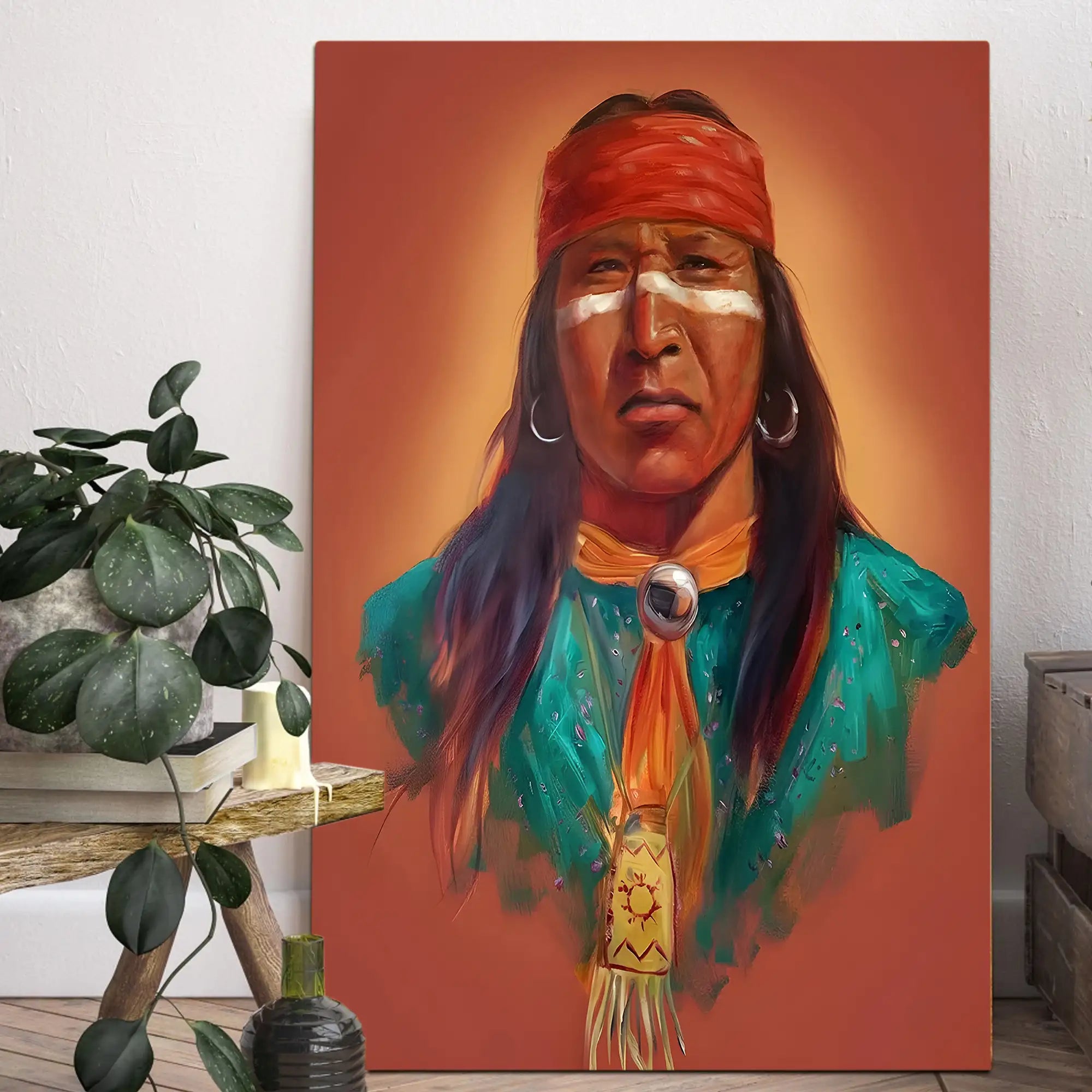 Native America Warrior Wall Art Tribal Portrait Canvas – RezSpirit