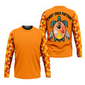 Orange long‑sleeve Tshirt with Pacific Northwest handprint pattern and turtle handprint drum graphic
