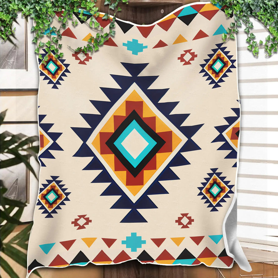 Diamond Geometric Pattern Indigenous Blanket, Tribal Home Decor