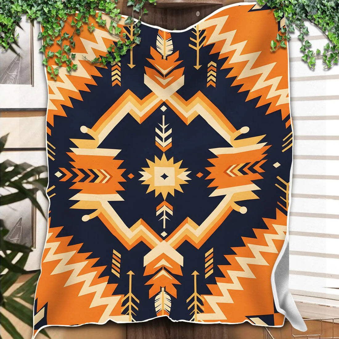 Native America Fleece Blanket, Geometric Tribal Pattern, Warm Cozy Throw