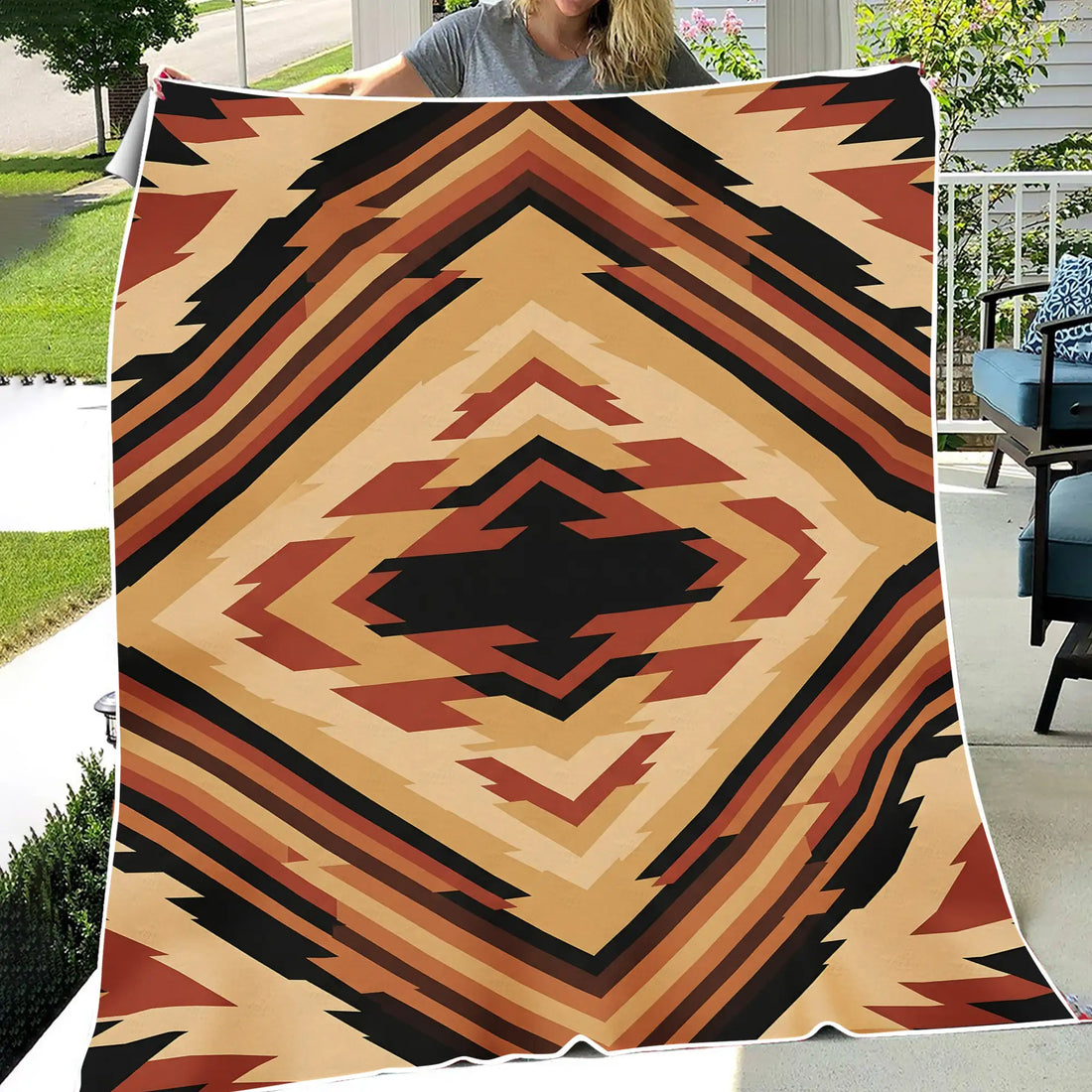 Native America Cozy Blanket, Geometric Tribal Diamond Design, Soft Throw