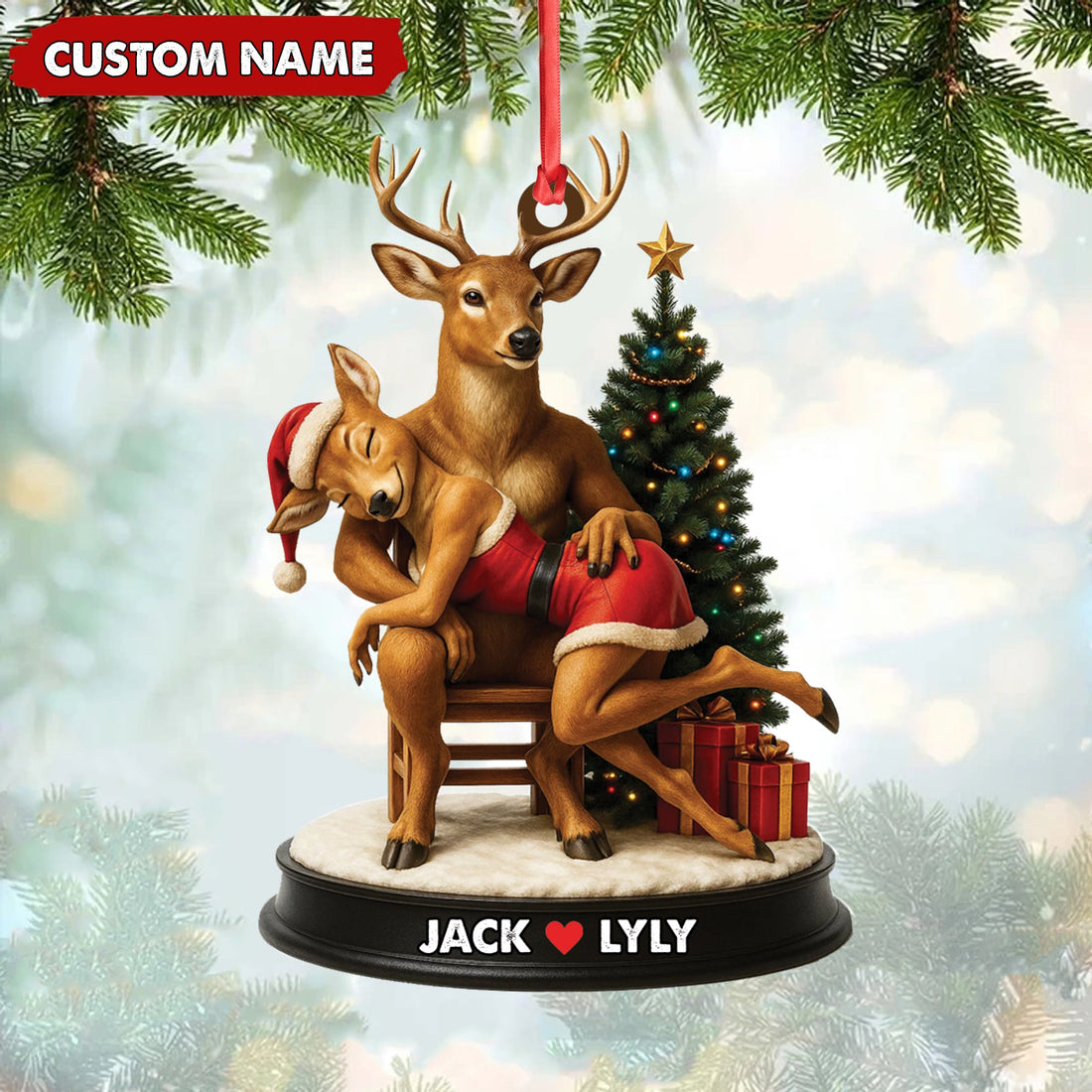 Personalized Acrylic Deer Couple Christmas Ornament – Romantic Holiday Decor for Couples & Wildlife Lovers