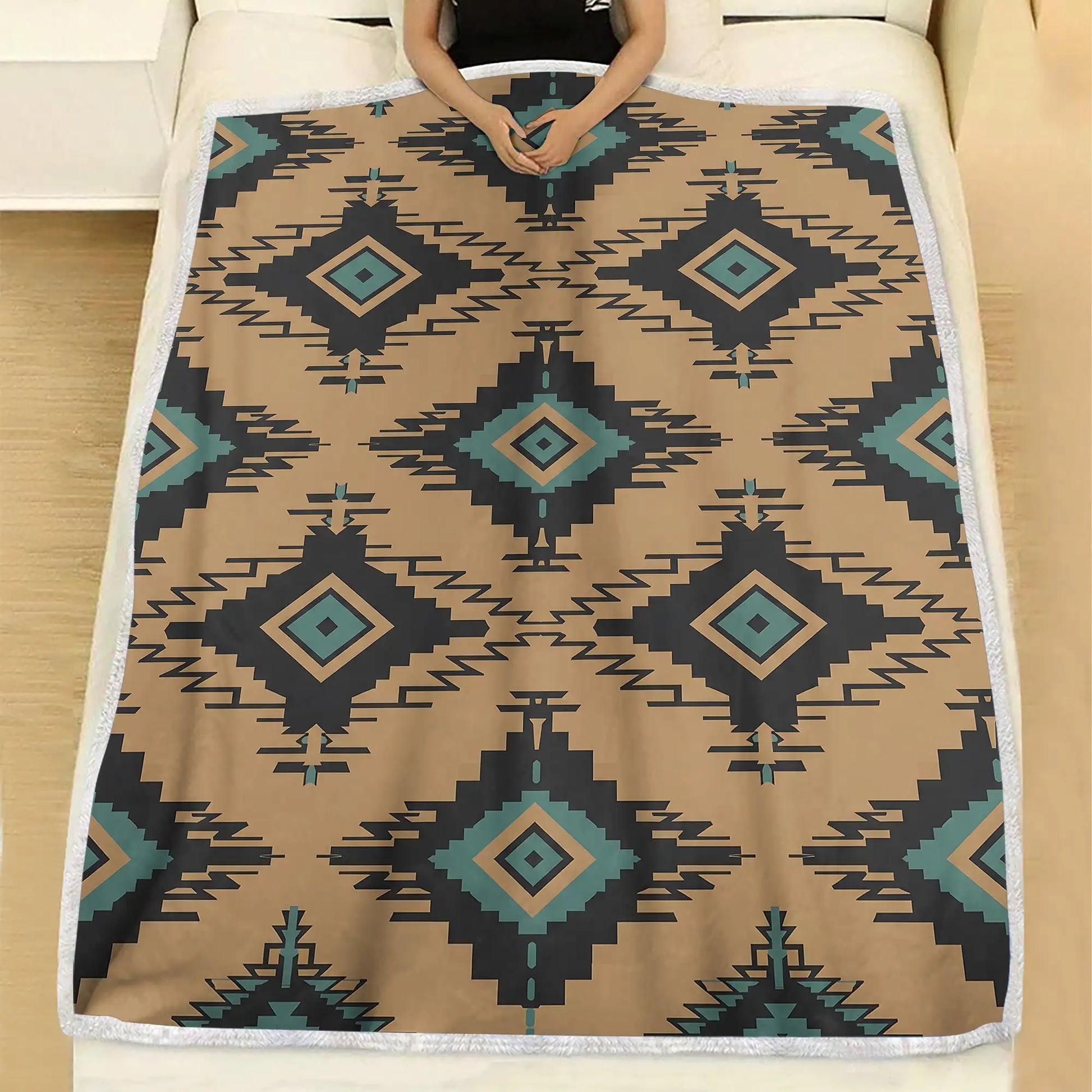 Native America Tribal Diamond Blanket, Brown Black Geometric