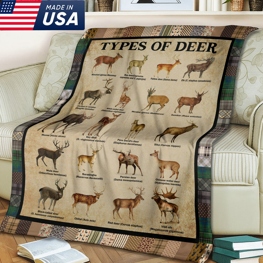 Types of Deer Hunting Fleece Blanket - Perfect Cabin & Lodge Decor - Cozy Wildlife Lover Gift