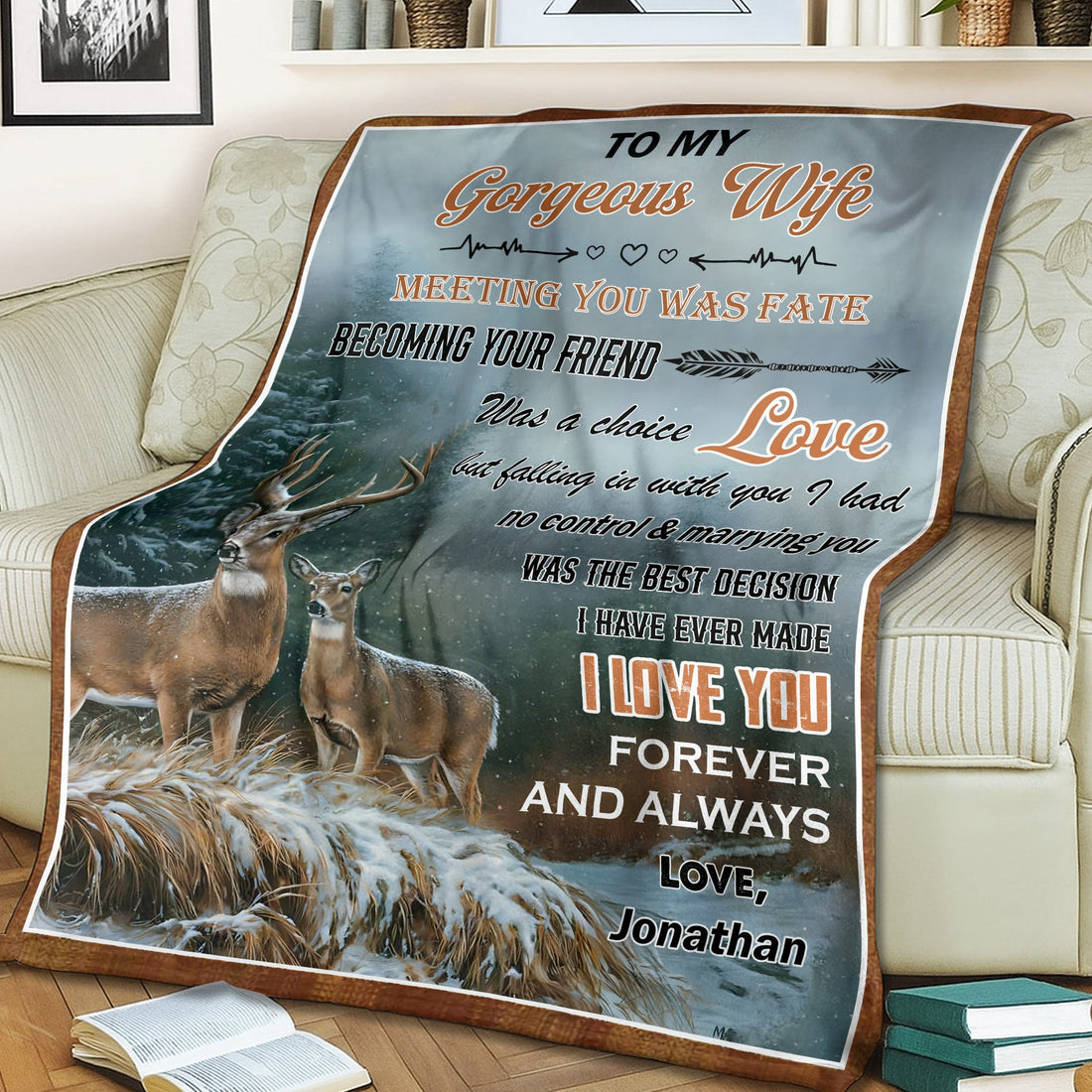 Personalized Meeting You Was Fate Fleece Blanket– Custom Deer Couple Blanket, Heartfelt Wife Gift