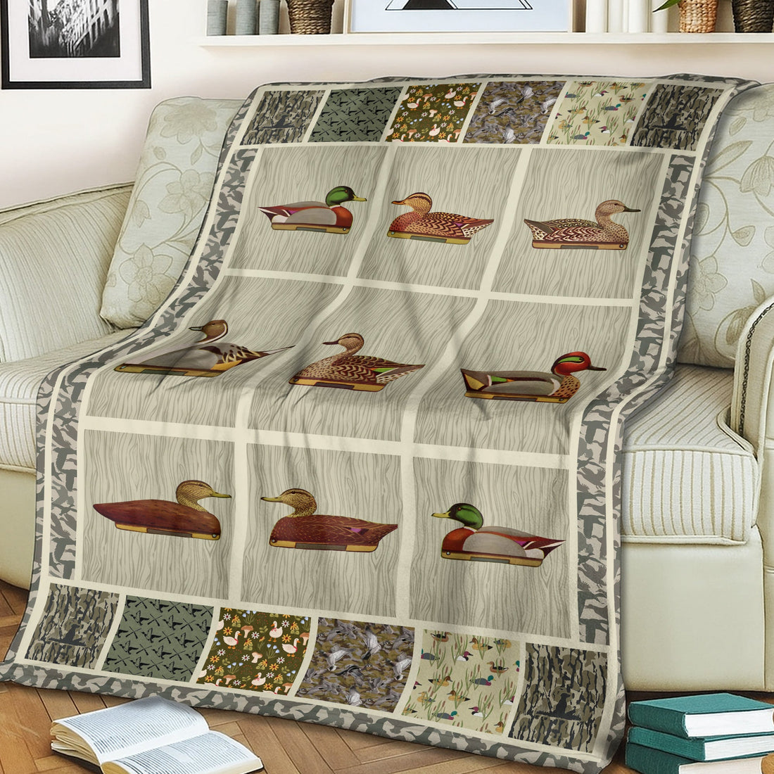 Duck Decoy Patchwork Fleece Blanket – Cozy Hunting Cabin Gift