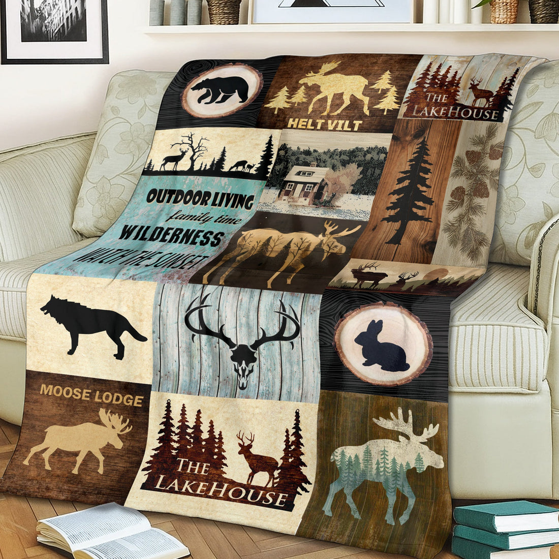 Rustic Moose Lodge Blanket – Cozy Cabin & Lakehouse Decor for Outdoor Lovers