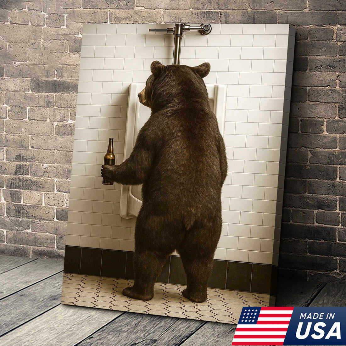 Funny Black Bear Canvas Wall Art – Hilarious Bathroom Humor Decor – Rustic Cabin Lodge Gag Gift – Quirky Hunting Camp Animal Artwork