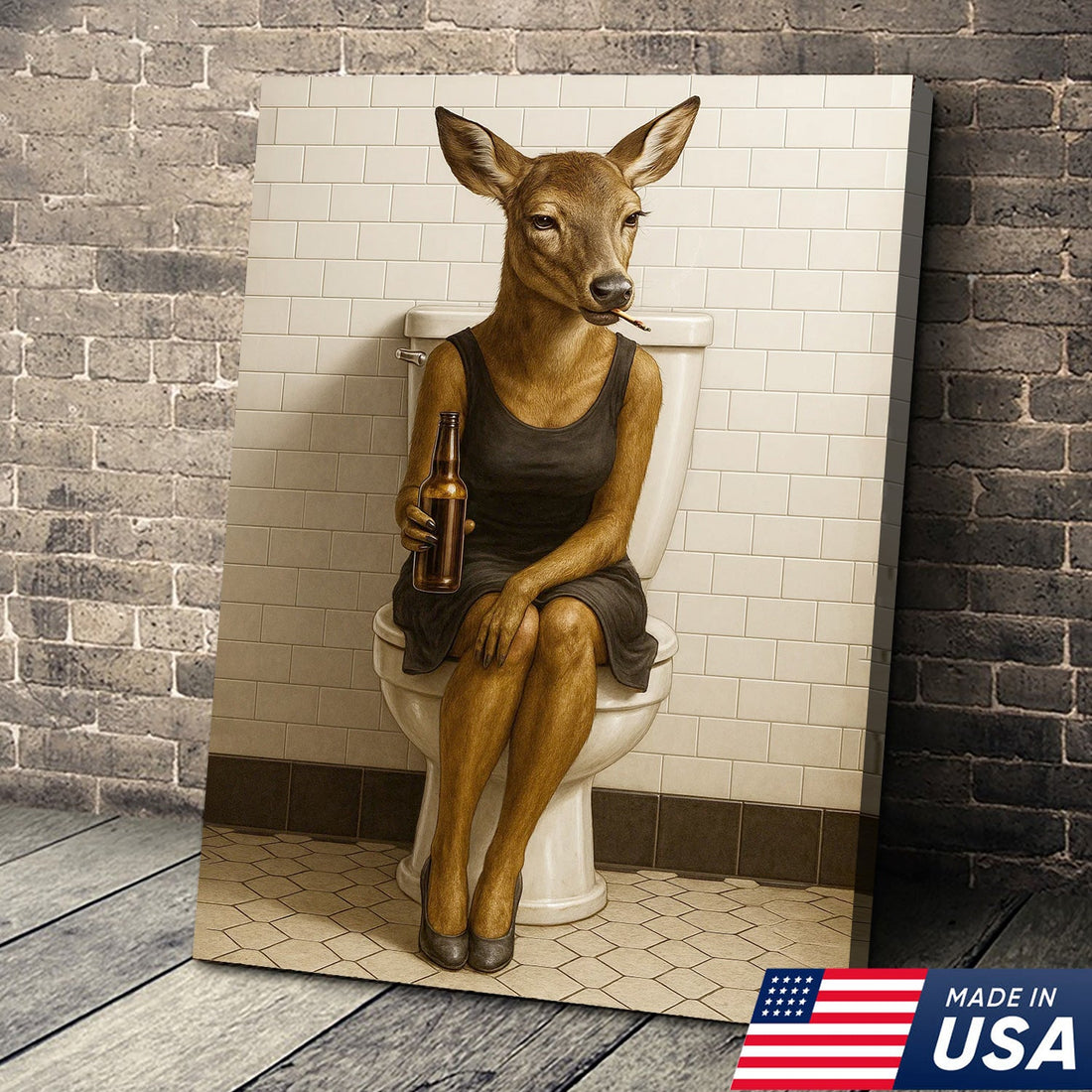 Funny Doe Canvas Wall Art – Hilarious Bathroom Humor Decor – Rustic Cabin Lodge Gag Gift