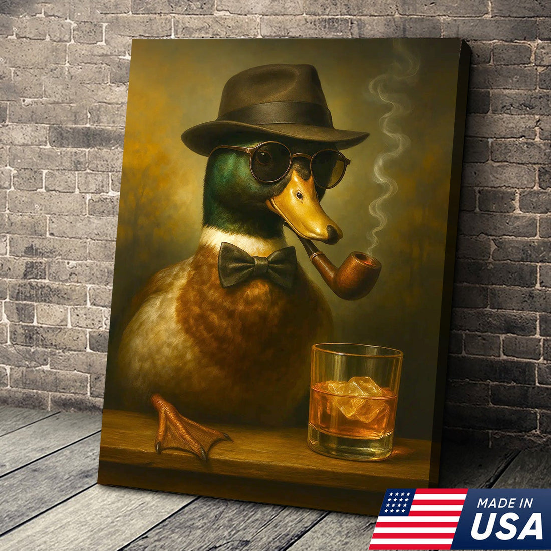 Dapper Duck Canvas Wall Art – Classy Rustic Lodge Decor – Unique Cabin Hunting Artwork