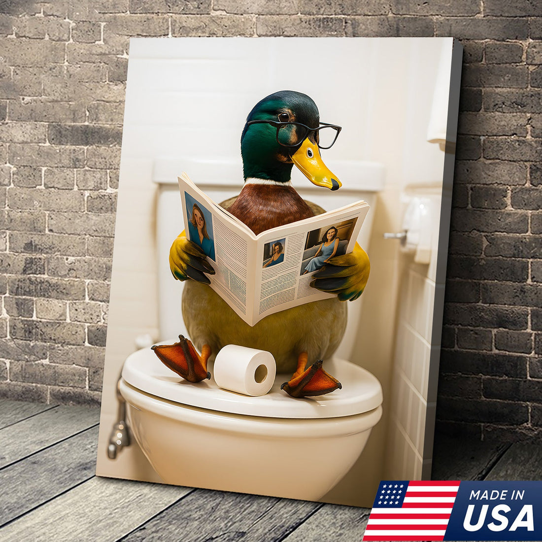 Funny Duck Bathroom Canvas Wall Art – Unique Gift for Hunters, Wildlife Lovers & Cabin Decor