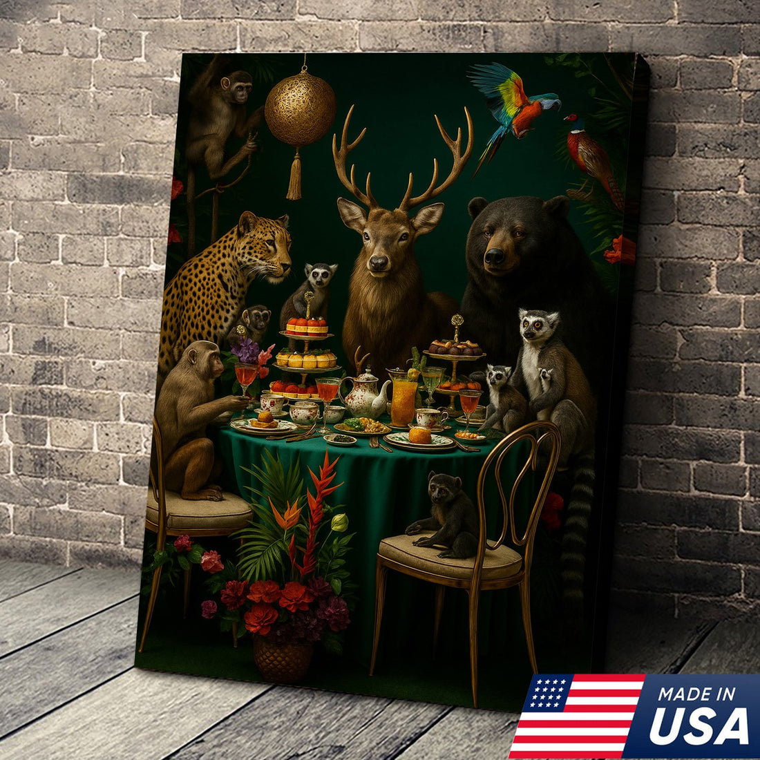 Forest Feast Animal Gathering Wall Art Canvas – Elegant Wildlife Canvas for Dining Room & Home Decor