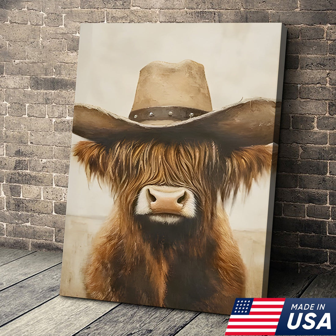 Western Farm Animal Trio Canvas Wall Art Set, Cowboy Duck Raccoon Highland Cow Portraits, Rustic Country Living Room Home Decor Print