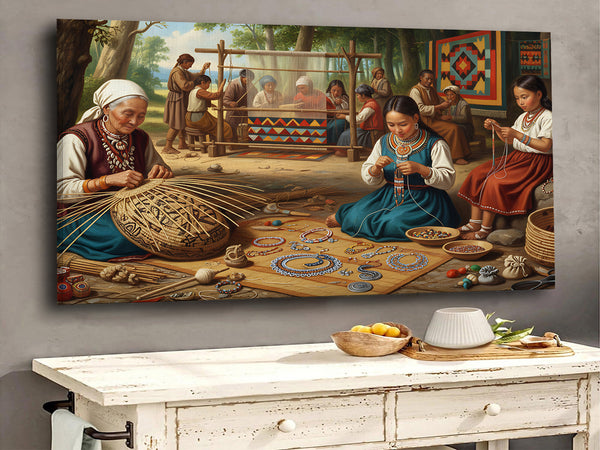Vintage Tribal Beadwork and Weaving Scene, Indigenous Craftwork
