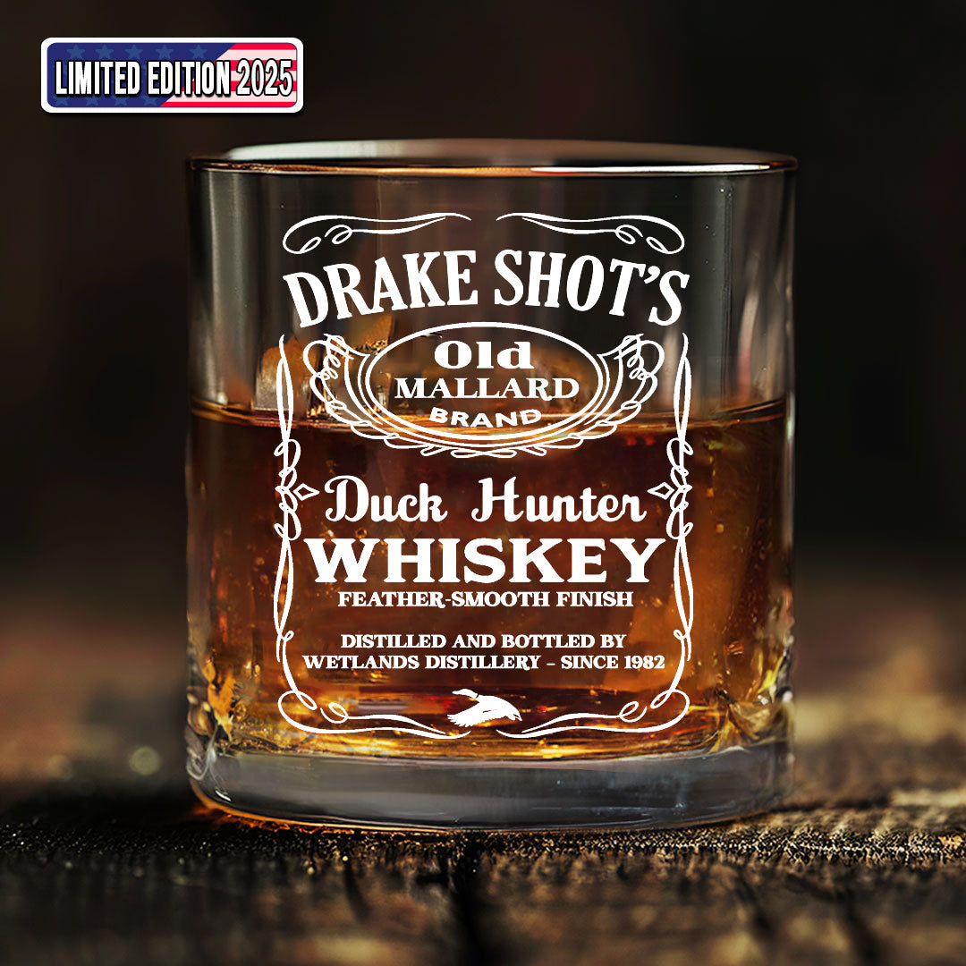 Drake Shot’s Whiskey Decanter Set – Engraved Duck Hunter Glass Barware Gift For Waterfowl Hunters & Drinking Lovers