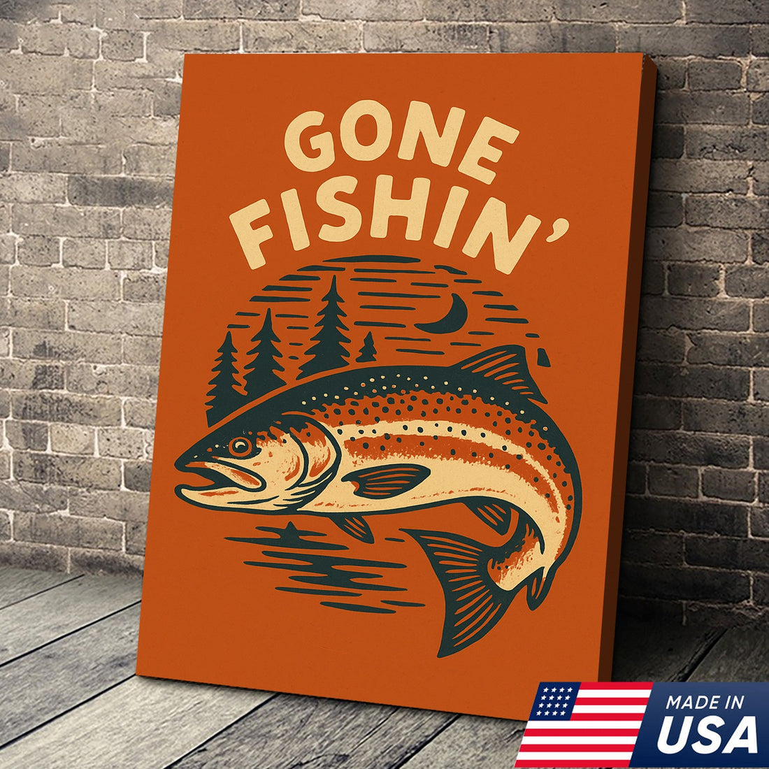 Set Of 3 Vintage Cabin Canvas Wall Art – Elk, Fish & Duck Retro Posters for Lake House & Lodge Decor