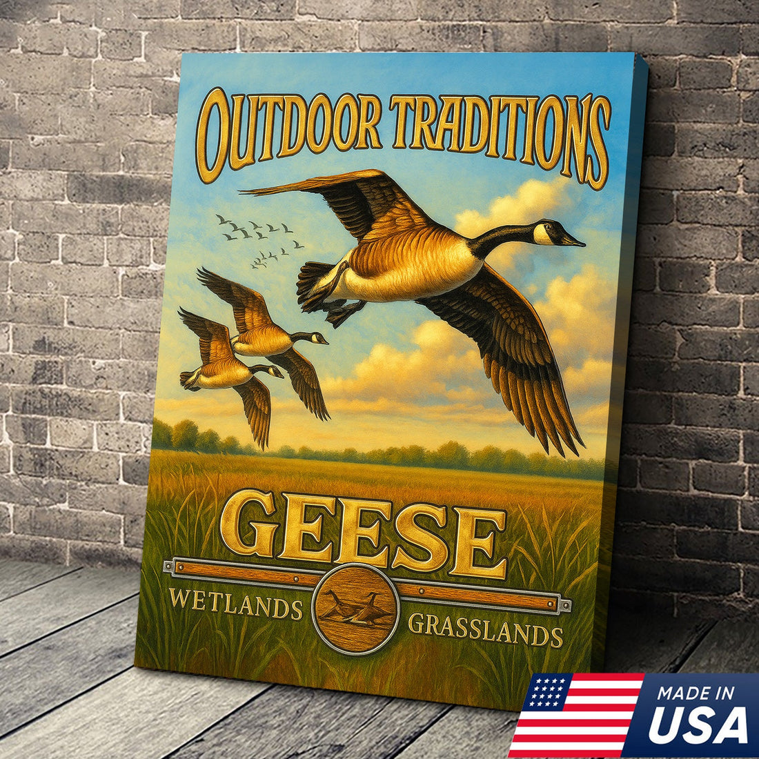 Geese Hunting Canvas Wall Art – Rustic Wildlife Wetlands Decor Gift for Hunters & Bird Lovers