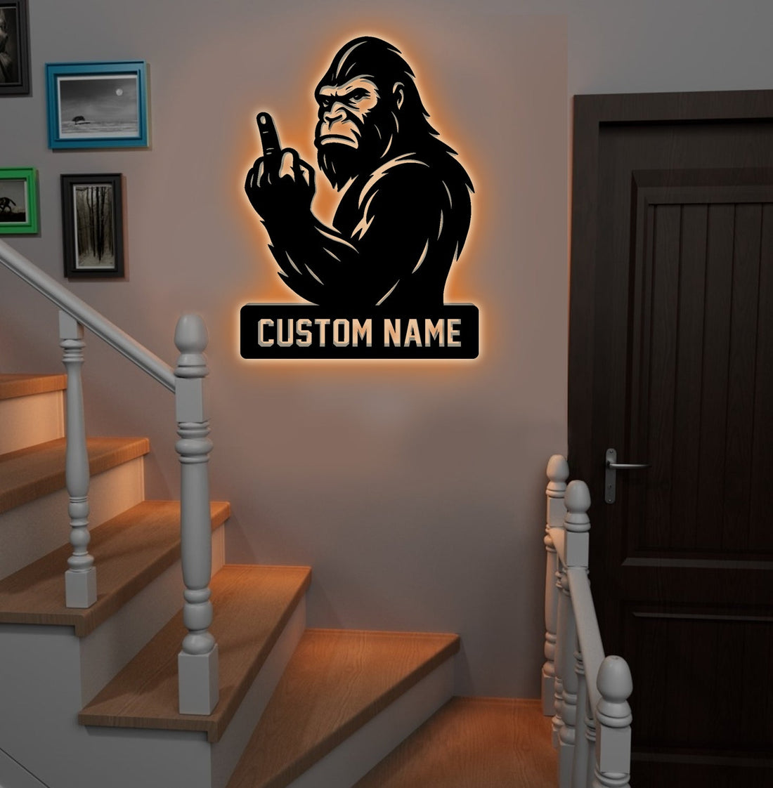 Personalized Bigfoot Metal Sign WITH LED/WITHOUT LED Light, Funny Sasquatch Funny Finger Wall Art, Hunter Gag Gift for Man Cave or Garage