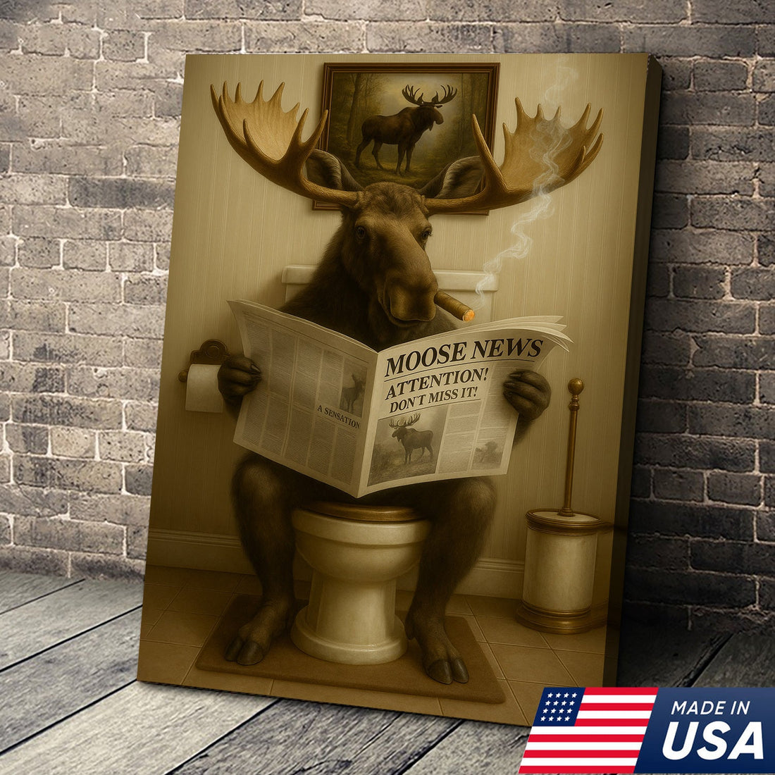 Moose Toilet Humor Canvas – Hilarious Bathroom Wall Art for Rustic Cabin, Hunters, Lodge & Man Cave