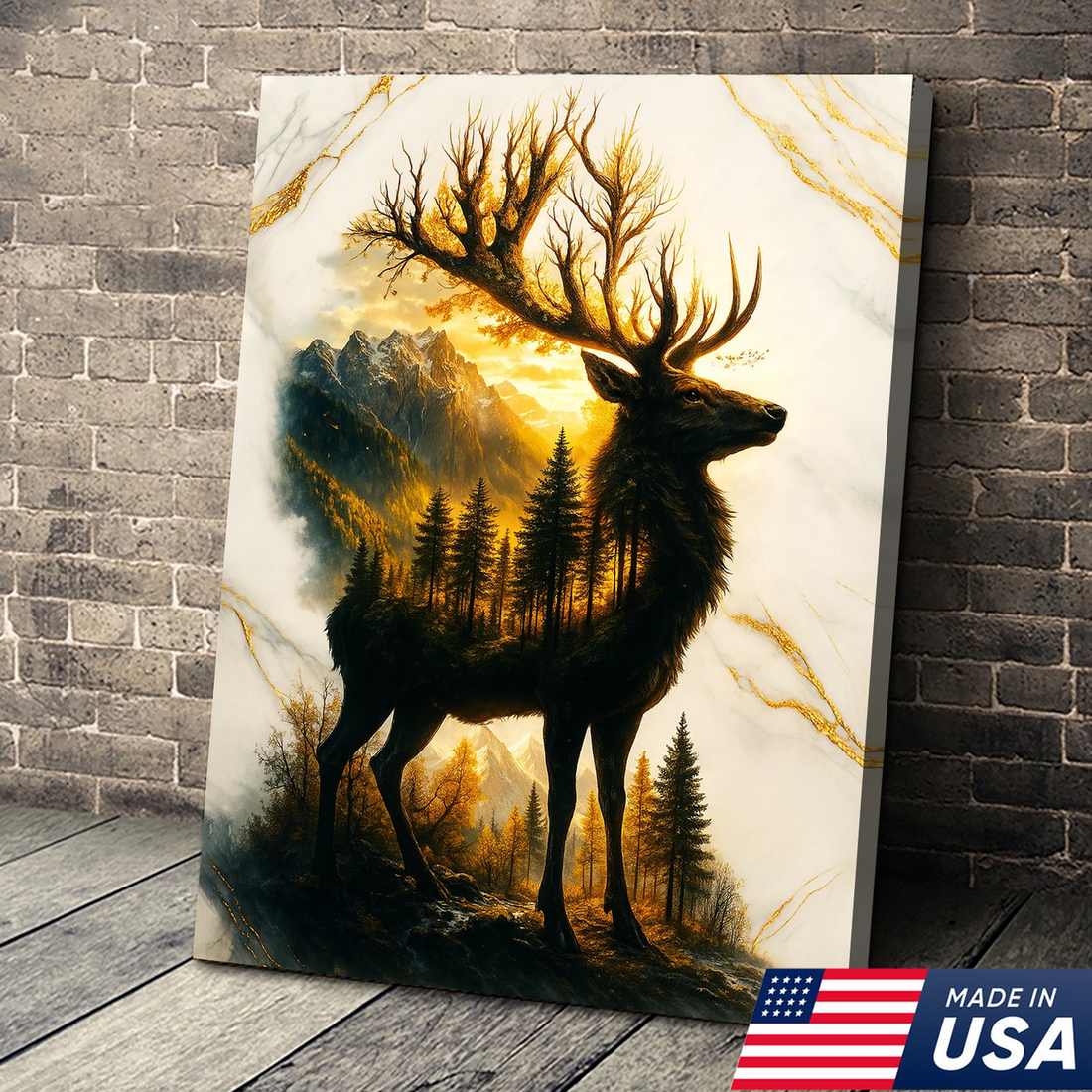 Majestic Deer Canvas Wall Art – Rustic Wildlife Decor, Forest Landscape within Buck Silhouette, Mountain Lodge Artwork