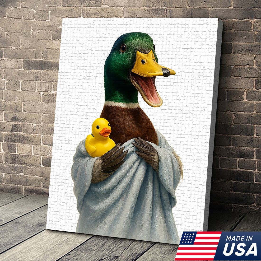 Funny Duck Bathroom Wall Art – Cute Rubber Duck Canvas Print for Farmhouse & Cabin Decor