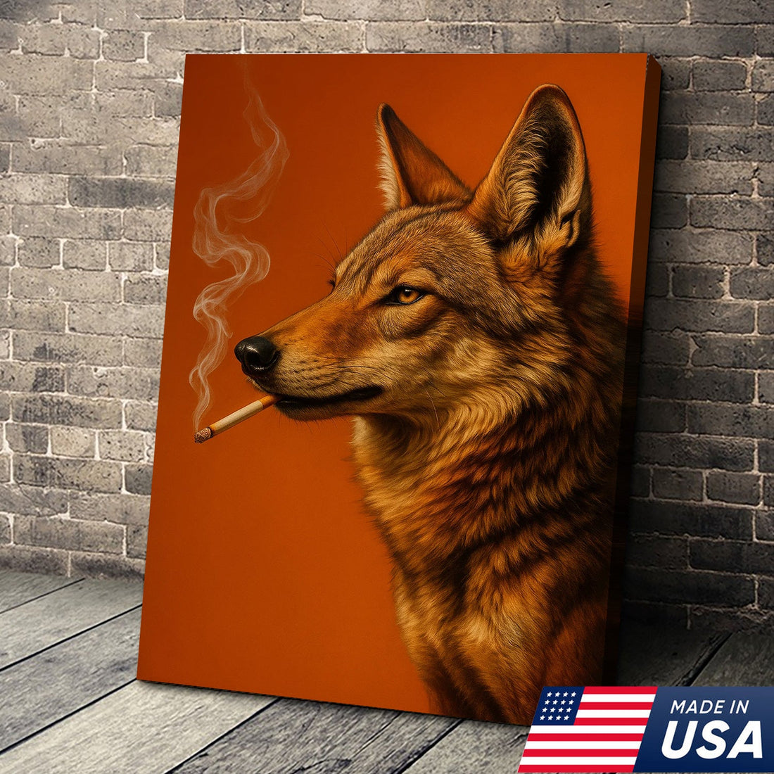 Coyote Canvas Wall Art – Rustic Wildlife Decor – Hunting Cabin Artwork – Mountain Lodge Wall Hanging – Woodland Nature Animal Print