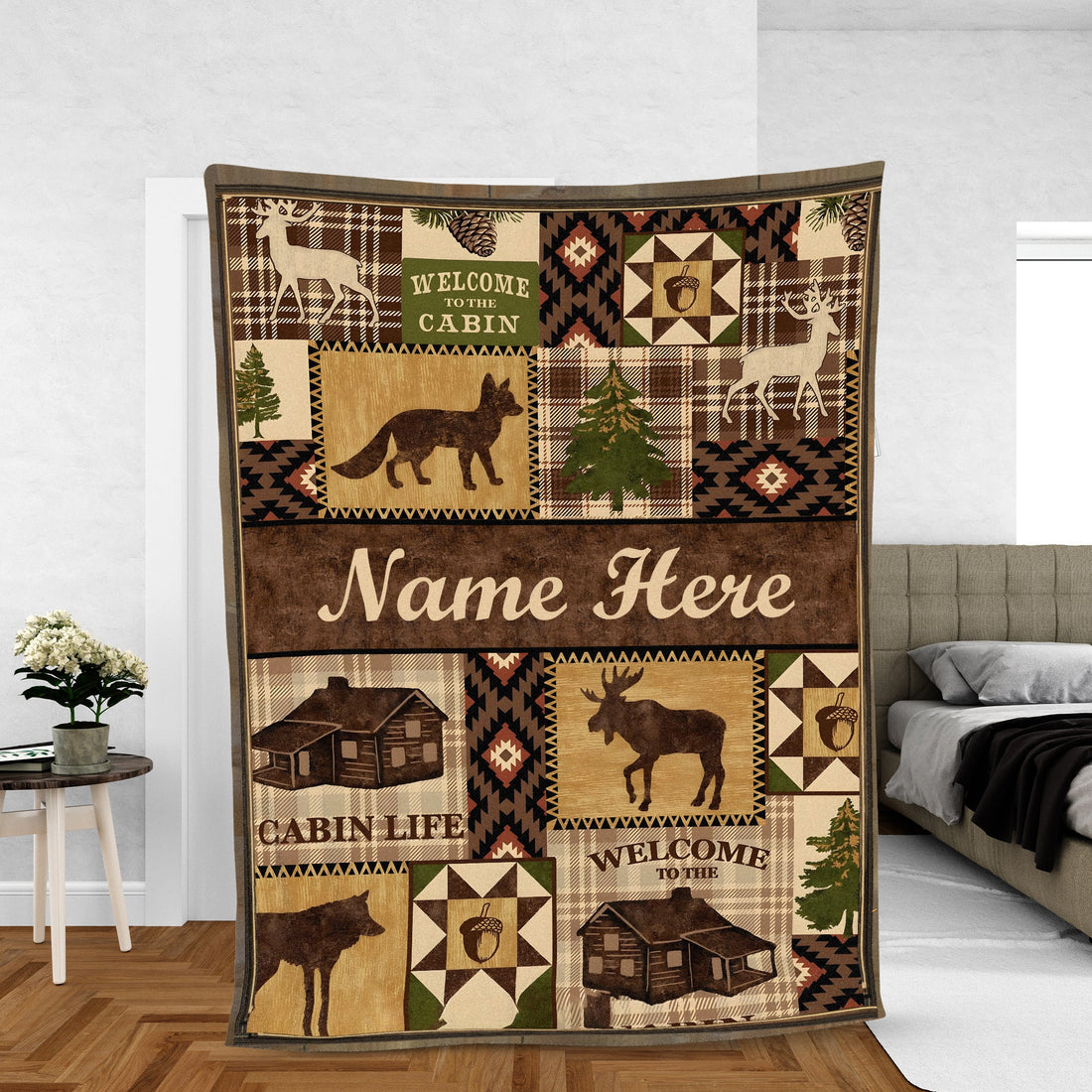 Personalized Hunting Cabin Life Fleece Blanket – Rustic Lodge Throw with Wildlife Design