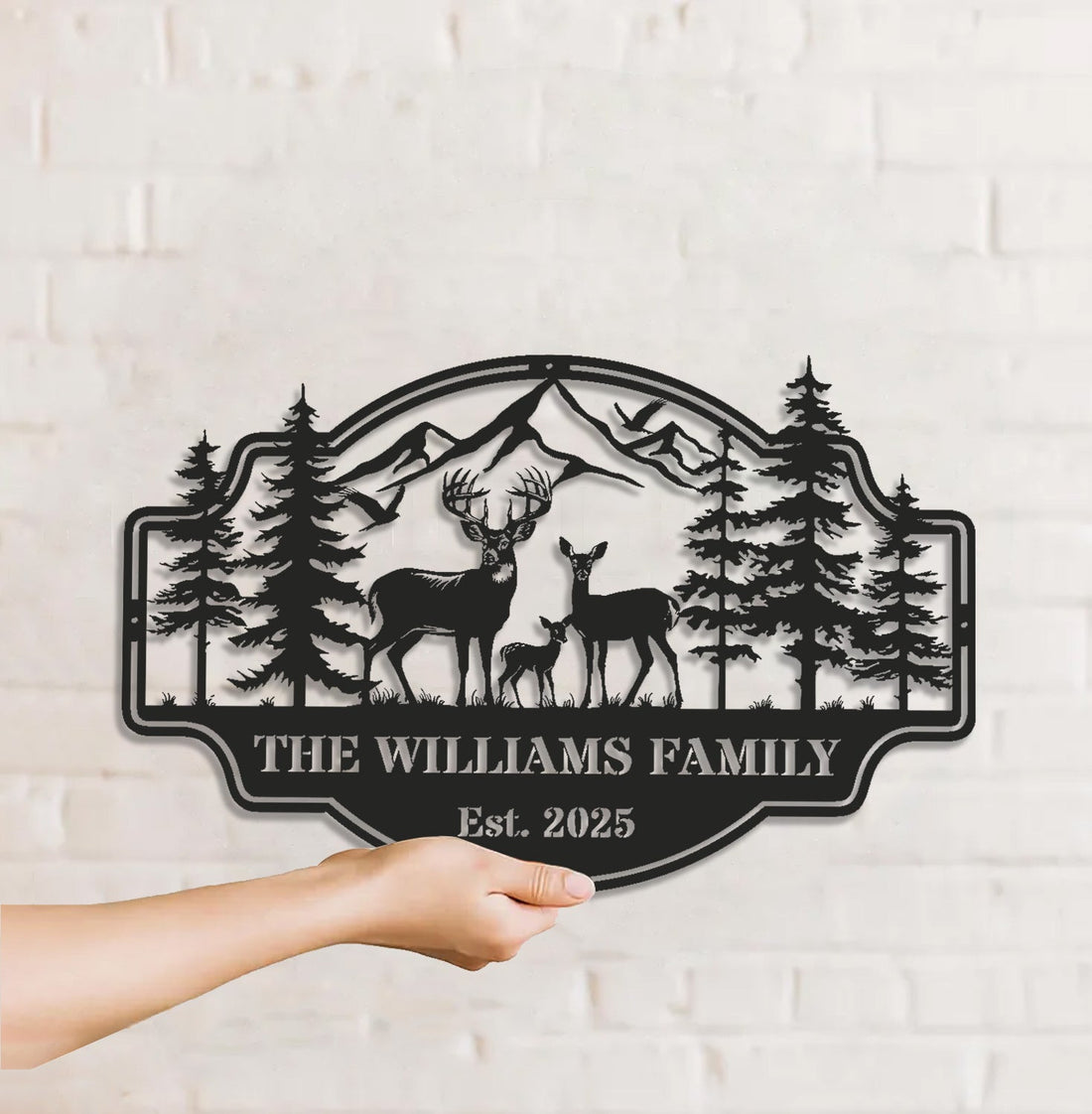 Personalized Deer Family Metal Sign WITH LED/WITHOUT LED - Rustic Cabin Wall Decor, Custom Name Hunting Lodge Sign