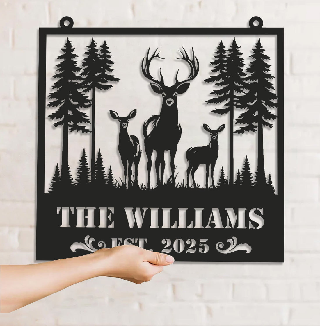 Personalized Deer Family Metal Sign WITH LED/WITHOUT LED - Custom Name Rustic Cabin Wall Decor, Hunting Lodge Established Year Gift