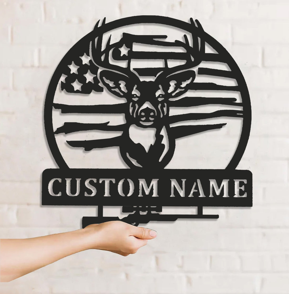 Personalized Deer Hunting Metal Sign WITH LED/WITHOUT LED, Rustic Buck Wall Art with American Flag, Cabin & Lodge Decor for Hunters