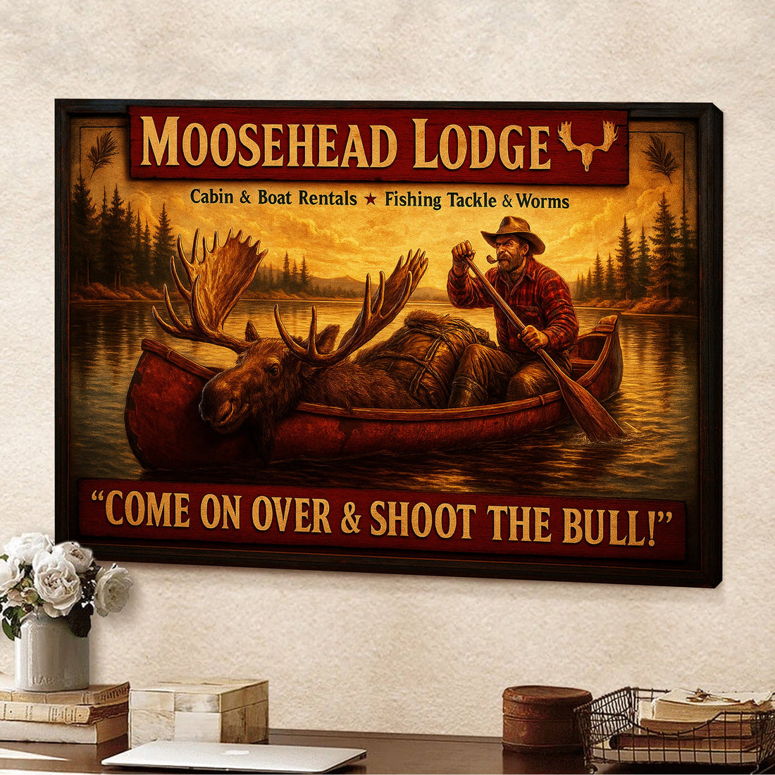 Moosehead Lodge Retro Metal Sign – Vintage Cabin Wall Art for Hunters & Fishing Lovers