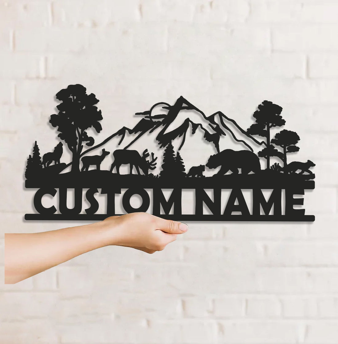 Personalized Wildlife Metal Sign WITH LED/WITHOUT LED - Rustic Cabin Name Sign with Deer & Bear, Mountain Lodge Outdoor Wall Art