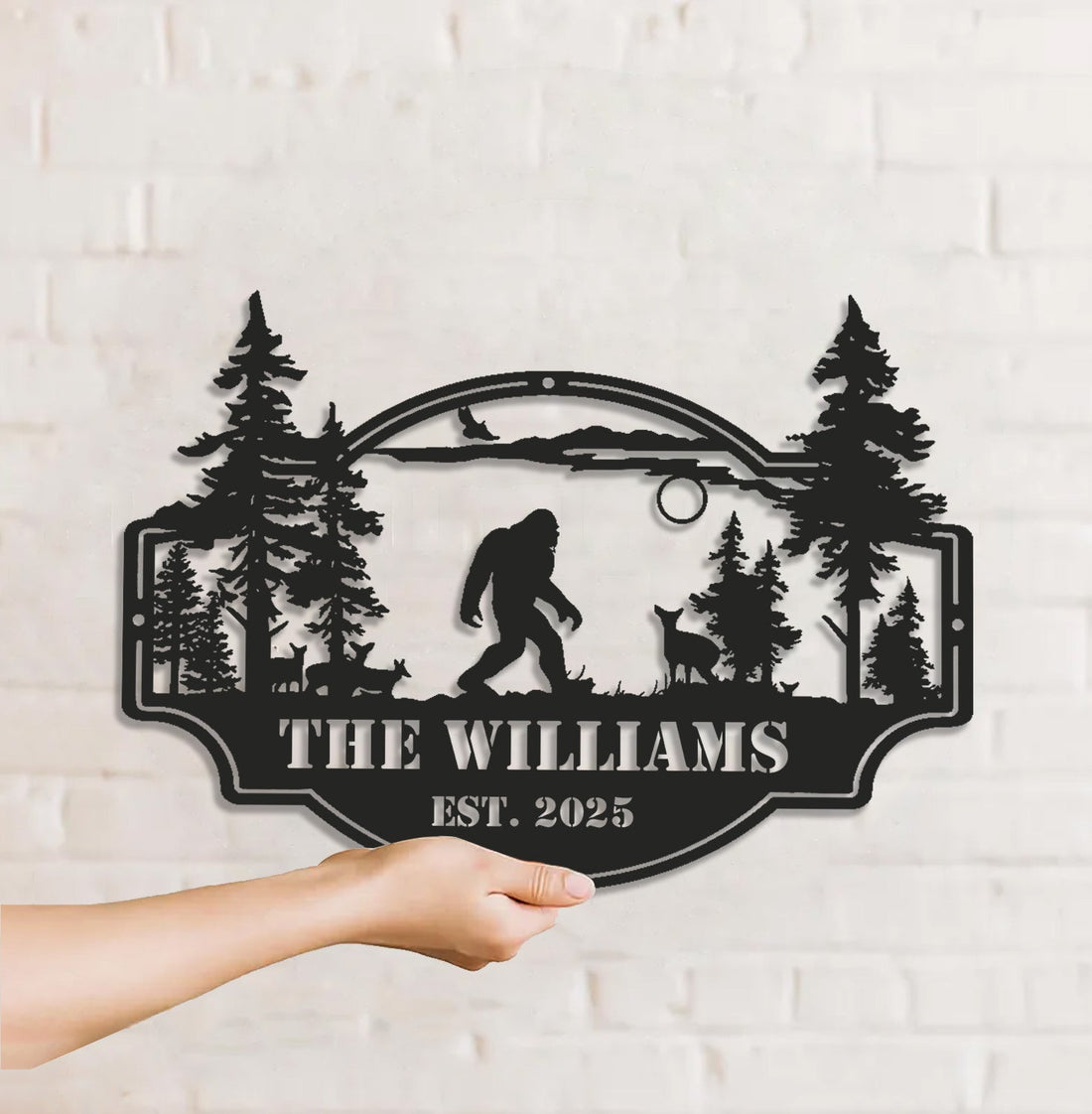 Personalized Bigfoot Metal Sign WITH LED/WITHOUT LED – Custom Name Sasquatch Wall Art, Cabin Lodge Family Name Sign, Rustic Outdoor Decor