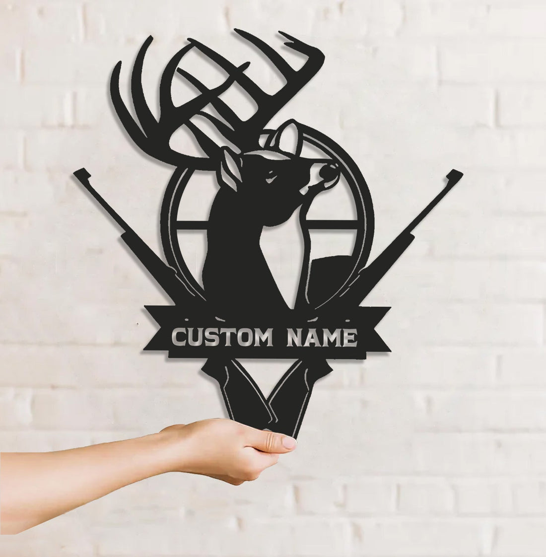 Personalized Deer Hunting Metal Sign WITH LED/WITHOUT LED - Rustic Buck Wall Art with Rifles, Hunter Lodge Decor & Outdoor Cabin Sign