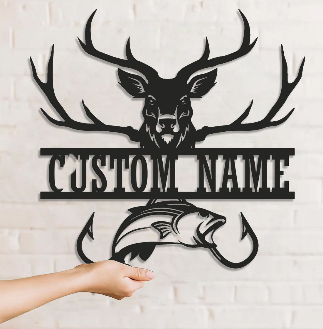 Personalized Deer & Fish Metal Sign WITH LED/WITHOUT LED Light Rustic Cabin Wall Decor Hunter Fisher Gift