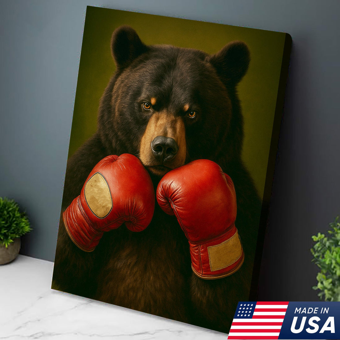 Funny Bear Boxing Canvas – Sports Animal Wall Art for Gym, Boxing Lovers, Rustic Man Cave Décor