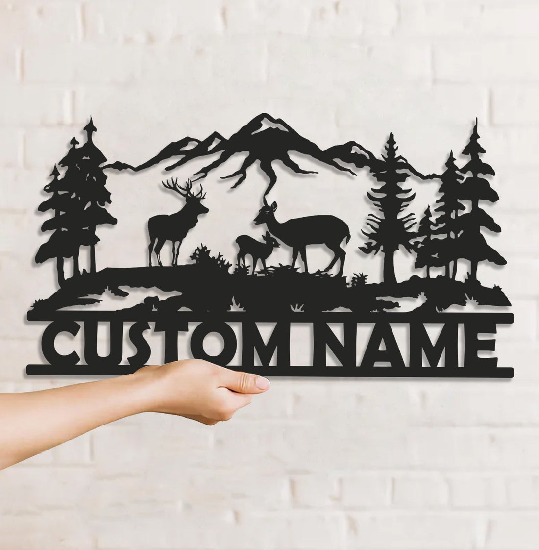 Personalized Deer Family Metal Sign WITH LED/WITHOUT LED - Rustic Cabin Name Sign, Mountain Wildlife Wall Art for Lodge & Outdoor Decor