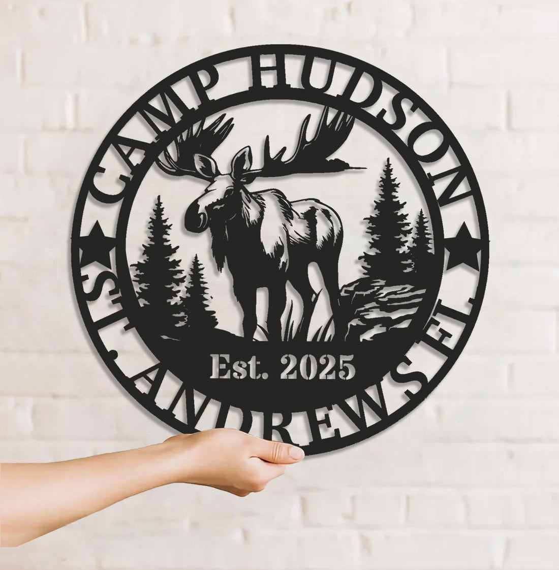 Personalized Moose Metal Sign WITH LED/WITHOUT LED - Rustic Cabin Name Sign, Wildlife Wall Art for Lodge, Camp & Outdoor Decor
