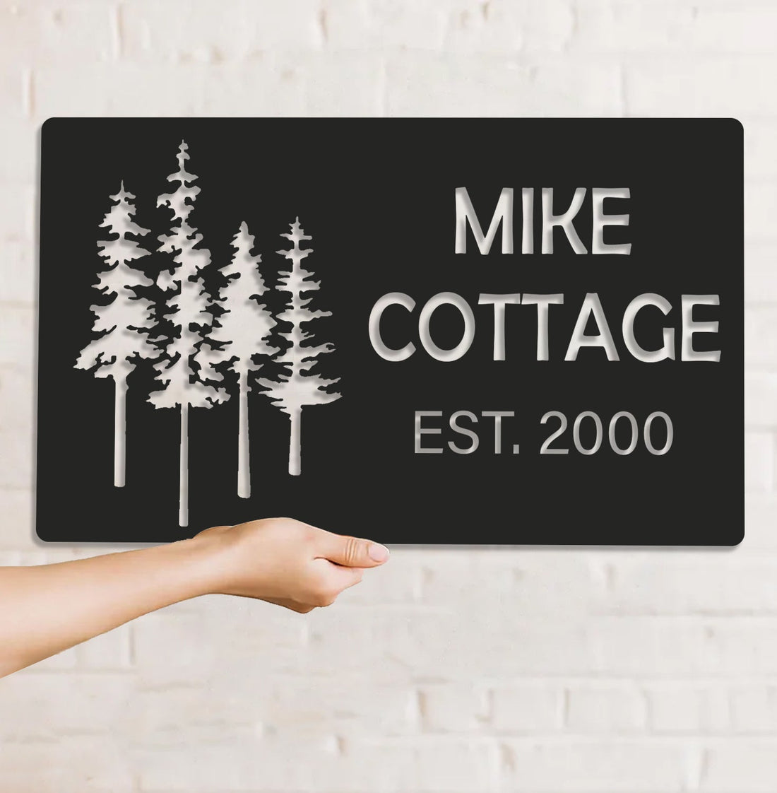 Personalized Forest Metal Sign WITH LED/WITHOUT LED - Rustic Cabin Name Sign with Pine Trees, Cottage Established Wall Art Gift