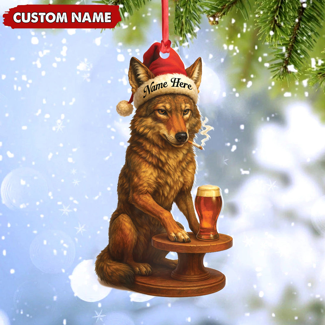 Personalized Acrylic Wolf Coyote Christmas Ornament – Personalized Holiday Decoration for Hunters & Wildlife Lovers