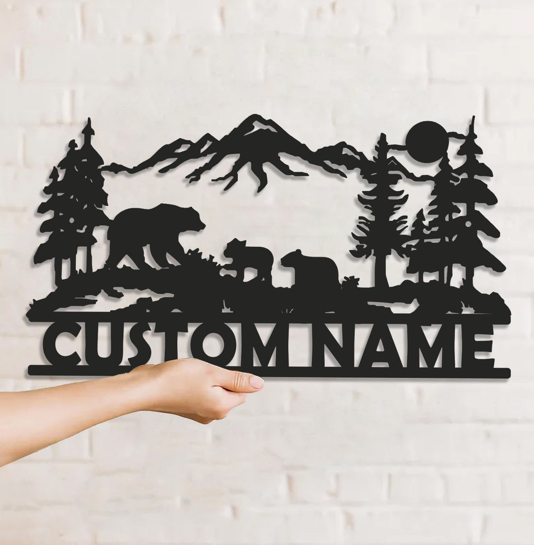 Personalized Bear Family Metal Sign WITH LED/WITHOUT LED - Mountain Cabin Name Sign, Rustic Wildlife Wall Art for Lodge & Outdoor Decor