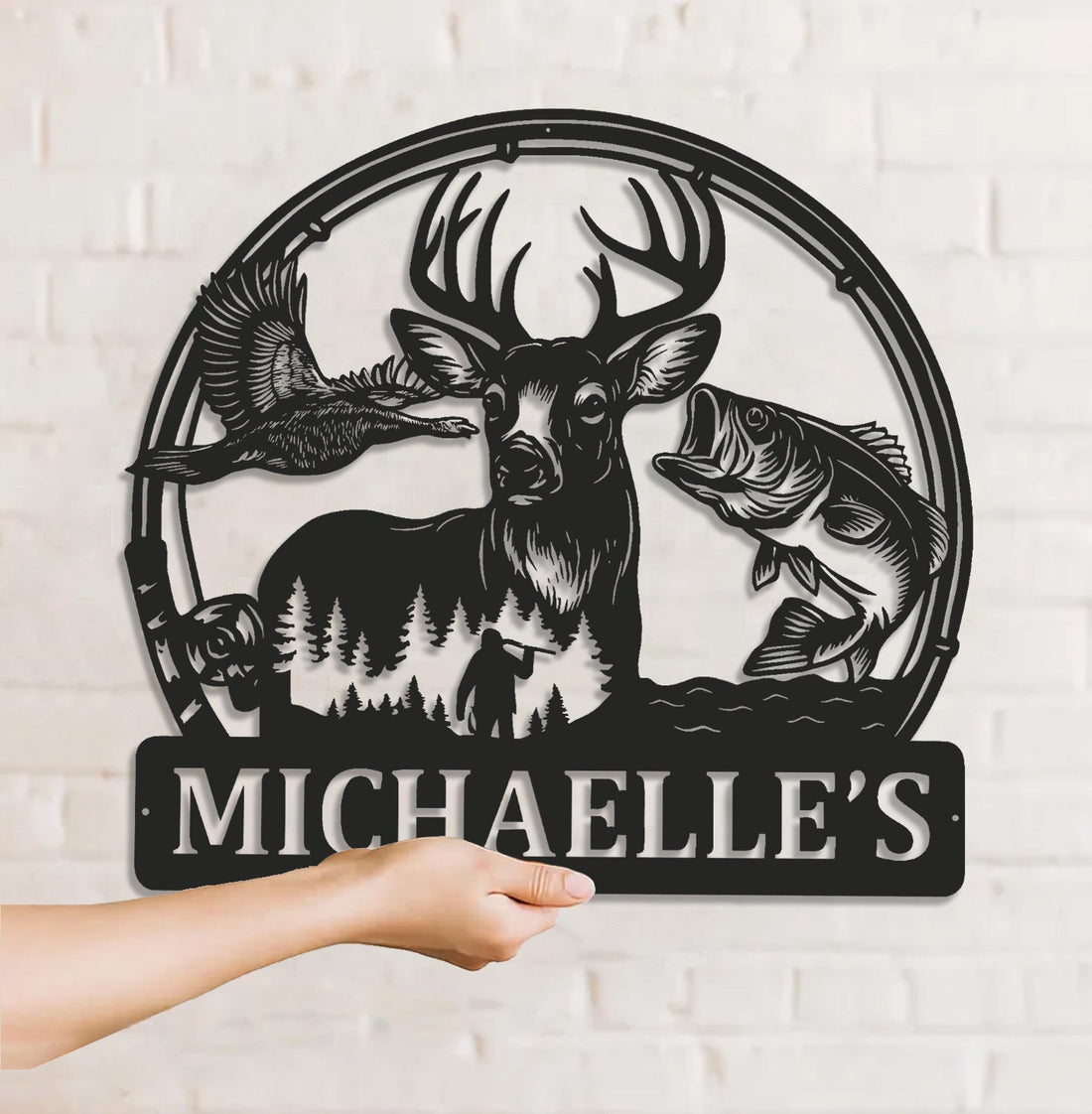 Personalized Hunting Metal Sign WITH LED/WITHOUT LED - Deer, Duck & Fish Wildlife Wall Art, Rustic Cabin Decor for Hunters