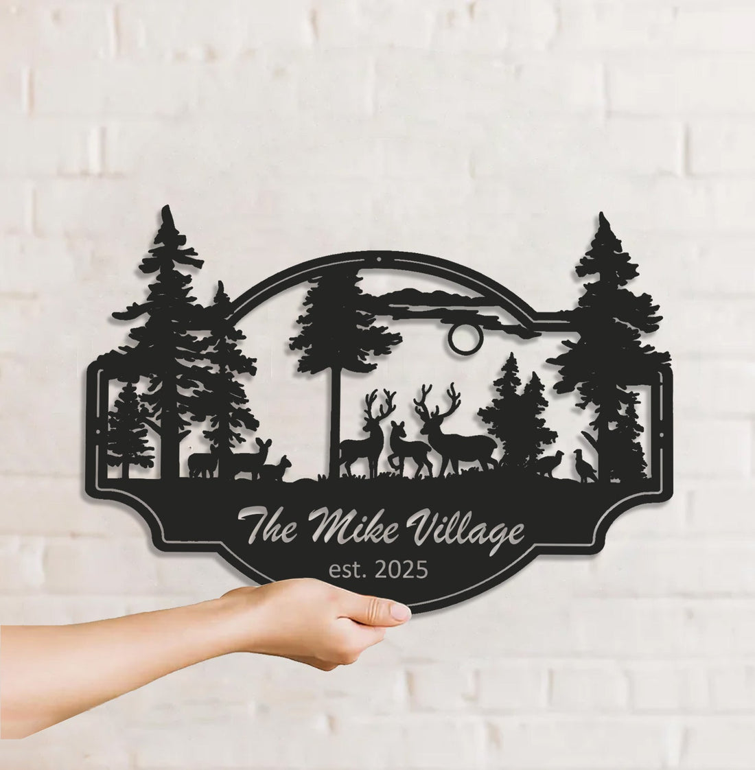 Personalized Deer Metal Sign WITH LED/WITHOUT LED - Rustic Wildlife Scene Cabin Name Sign, Family Lodge Outdoor Wall Art