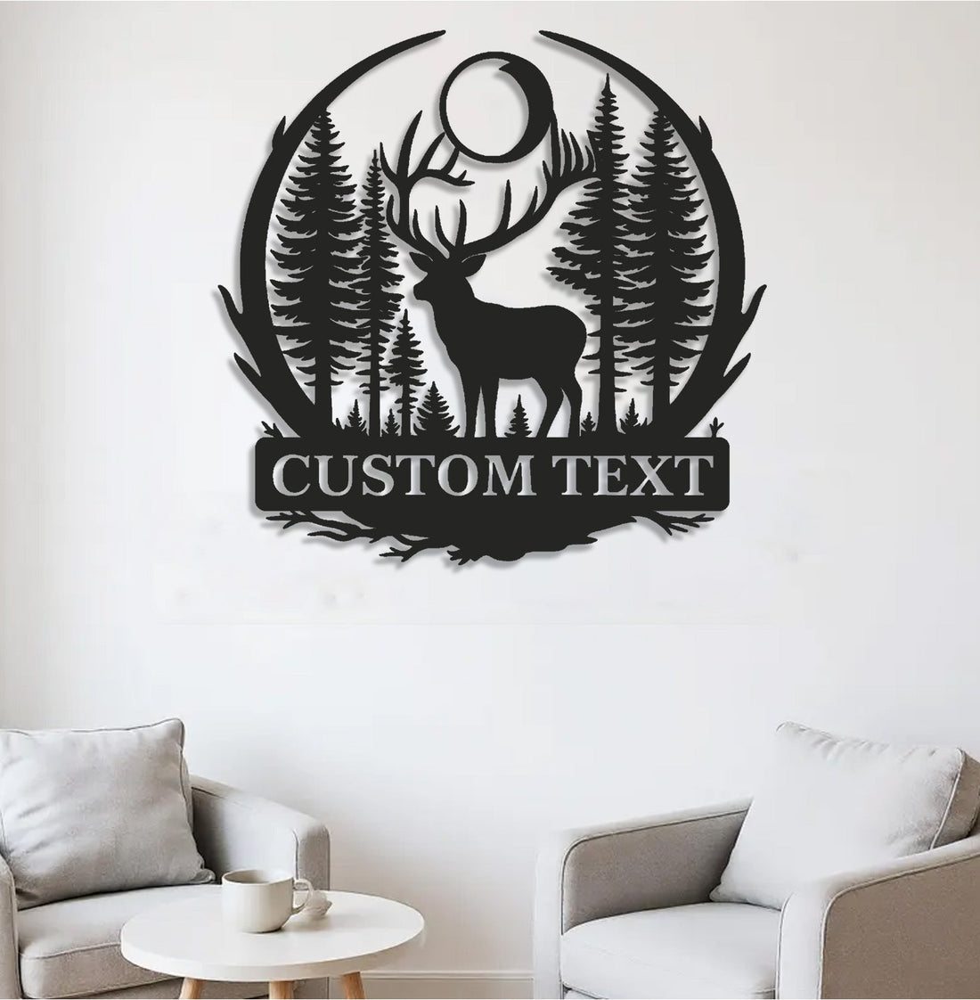 Personalized Metal Sign WITH LED/WITHOUT LED – Deer and Forest Silhouette Wall Art – Custom Rustic Cabin and Lodge Hunting Decor