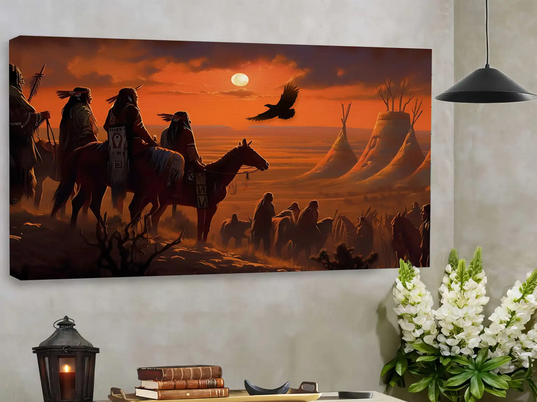 Warriors on Horseback at Sunset, Native American Wall Art