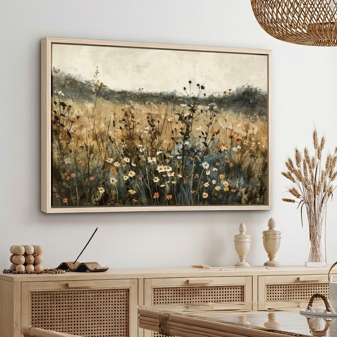 Fading Wild Field Framed Canvas – Quiet End of Season