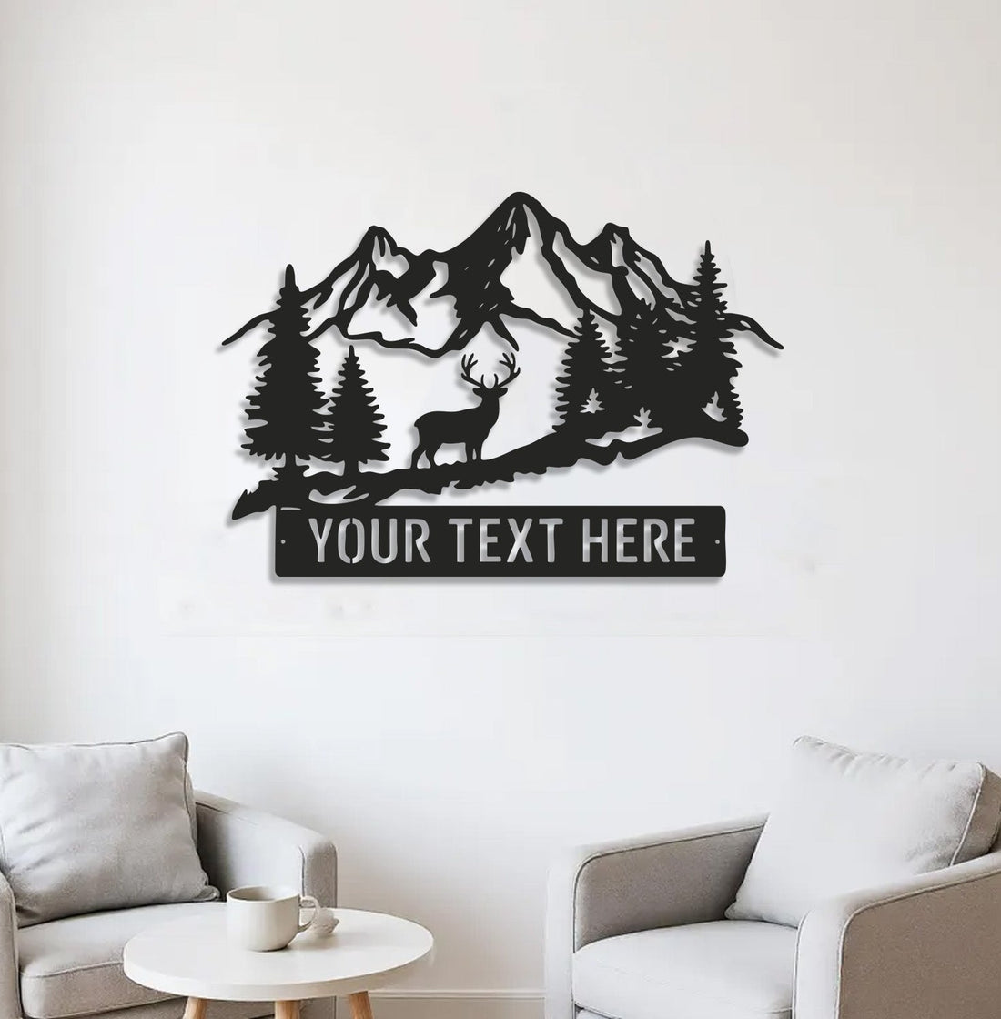 Personalized Mountain Deer Metal Sign WITH LED/WITHOUT LED, Rustic Forest Scene Wall Art, Cabin Hunting Decor for Outdoor Lovers