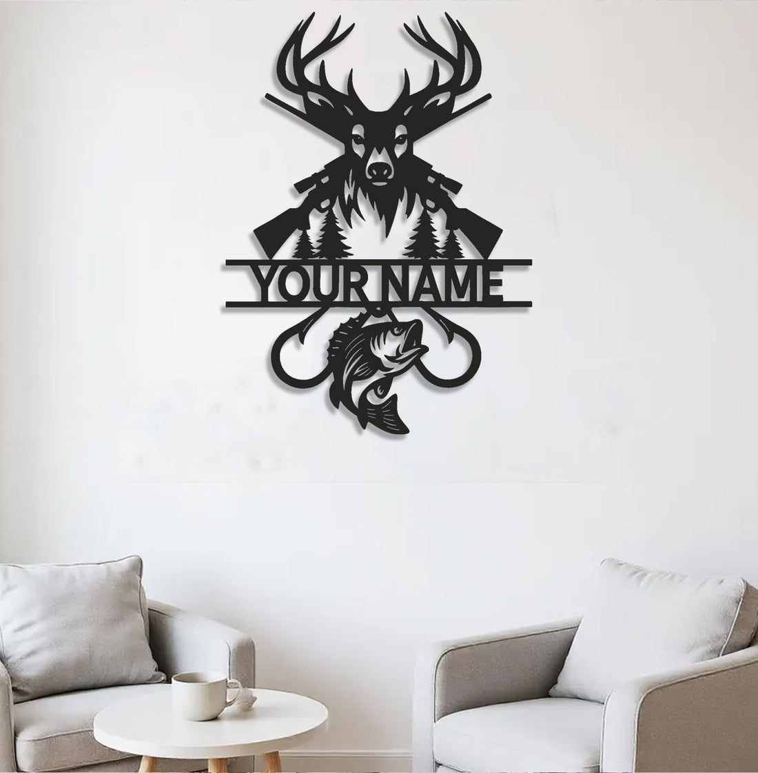 Personalized Deer Hunting and Fishing Metal Sign WITH LED/WITHOUT LED – Rustic Cabin Wall Decor, Gift for Hunters and Anglers