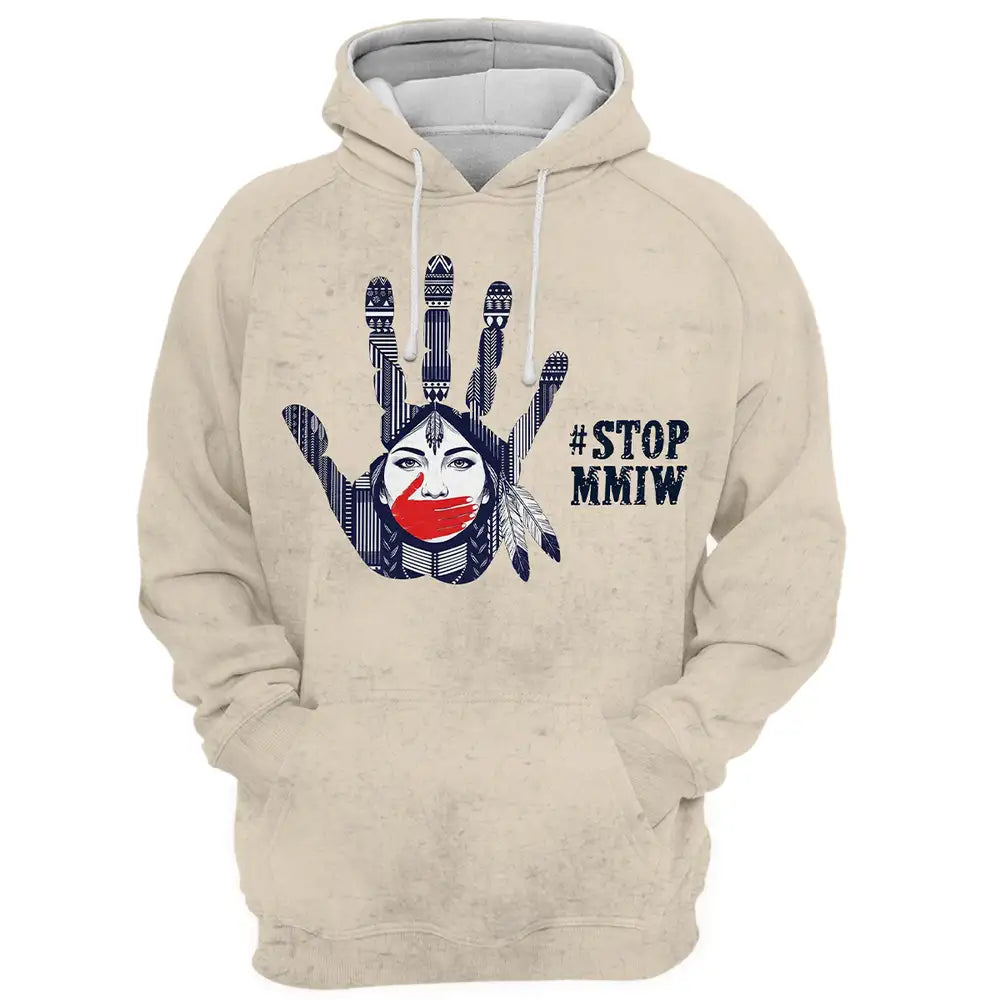 Native American Stop MMIW Hoodie - Red Handprint Indigenous Woman Awareness Pullover for Justice