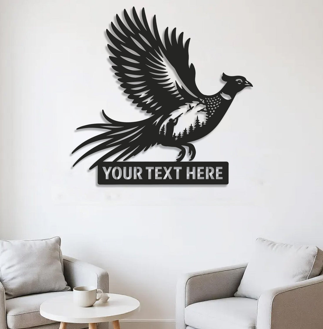 Personalized Pheasant Metal Sign WITH LED/WITHOUT LED, Flying Bird Hunting Wall Art, Rustic Cabin and Farmhouse Decor for Hunters